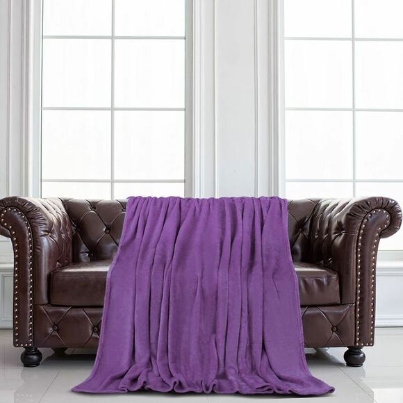 Flannel Fleece Blanket Soft Lightweight Bed Blanket Dark Purple 60"x78" - Picture 3 of 6